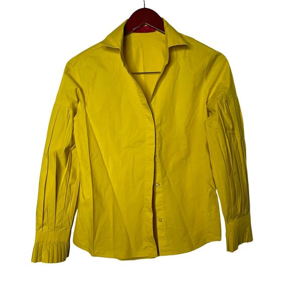 Carolina Herrera yellow mustard button down blouse sz 4 - Picture 1 of 7